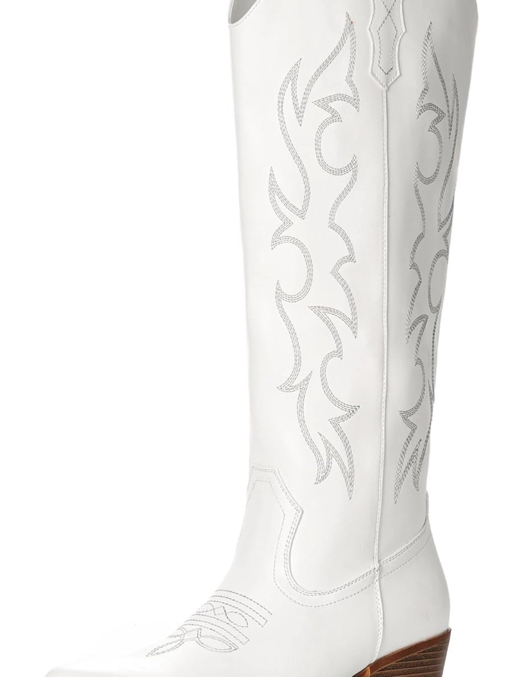 Over-the-Knee Wide Calf White Western Boot with Embroidered Stitching